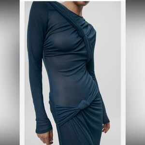 NWT Zara Women’s Knotted Asymmetric Midi Dress M in Blue Grey